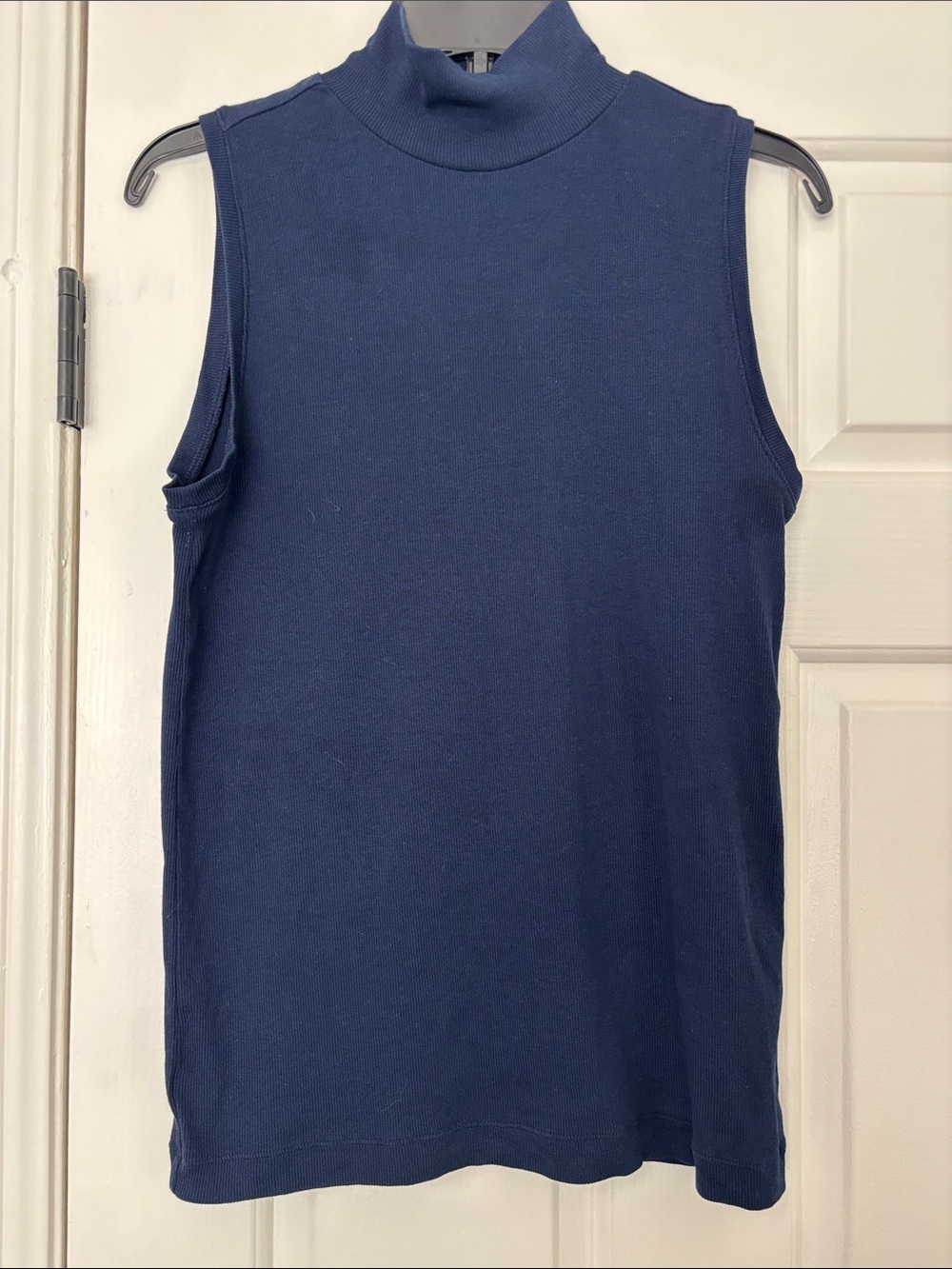 LOFT Navy Ribbed Sleeveless Mock Neck Top